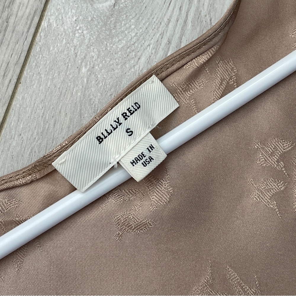 Billy Reid Blouse silk v neck printed sleeveless satin womens Tan (small) chic - Picture 2 of 6